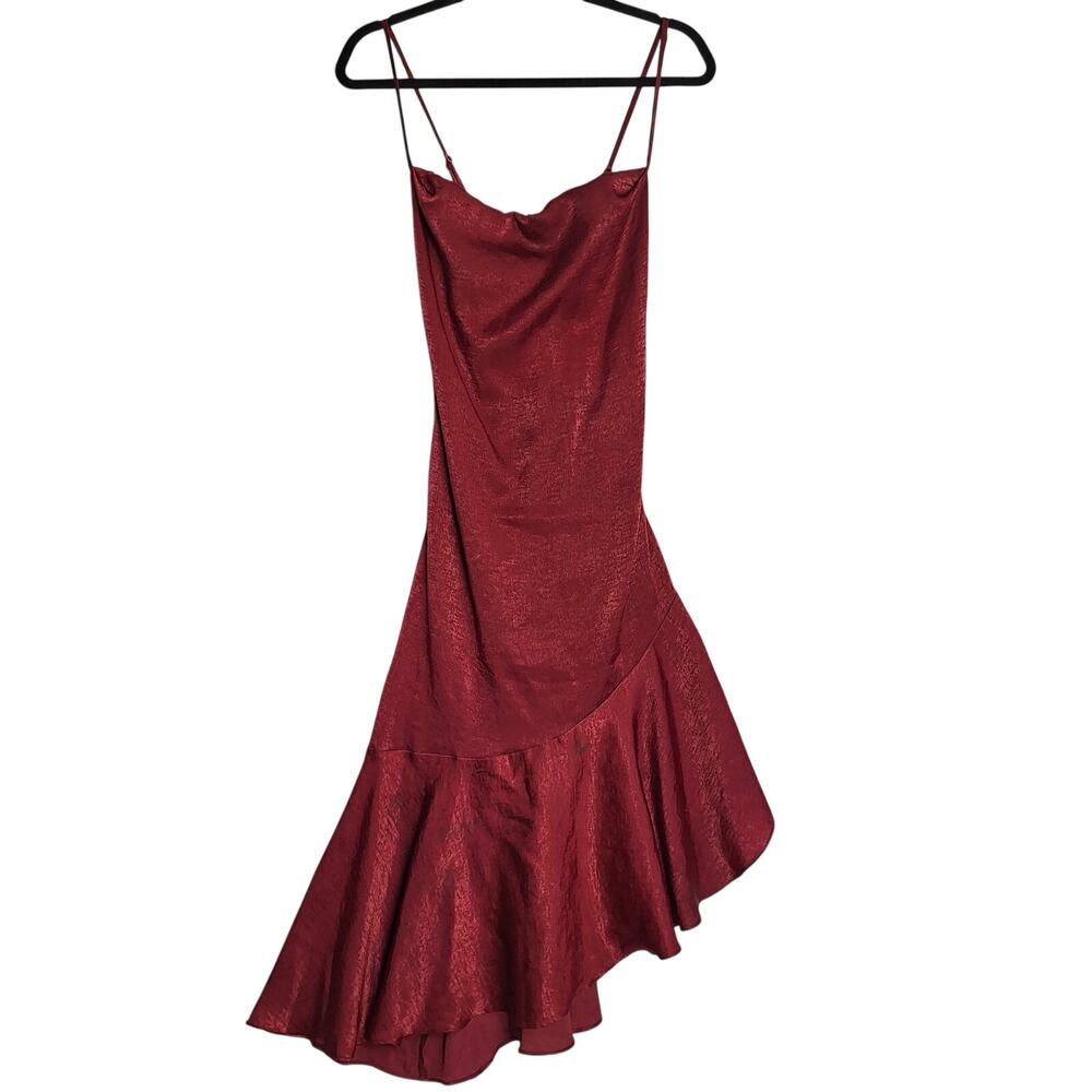 Lulus Need Your Love Slip Dress Sz L Wine Red Satin Asymmetrical Vampy Sirencore